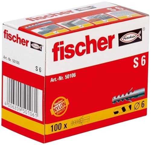 fischer Unbekannt S 6 - Hareket sensörlerini, beton posta kutularını, tam taş, tam tuğla, doğal taş vb. sabitlemek için 2 bölmeli genişletme dübeli. - 100 adet - Ürün no. 50106 gri