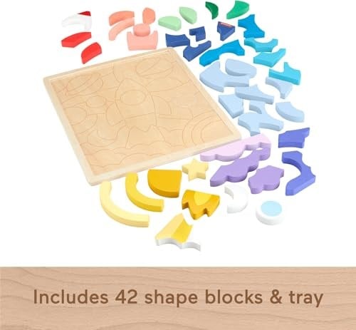 Fisher-Price 3 yaş ve üzeri çocuklar için üst üste dizip sıralayabilecekleri 42 ahşap parçadan oluşan Uzay Temalı Ahşap Yapboz Blokları, HXY42