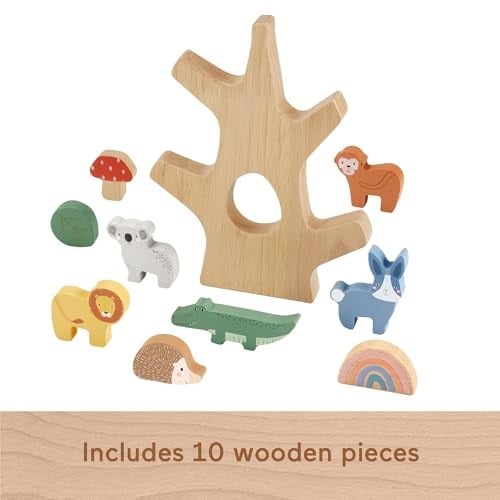 Fisher-Price 3 yaş ve üzeri çocuklar için gelişime yardımcı 10 parçalı üst üste dizilebilir Ahşap Denge Ağacı, HXT87