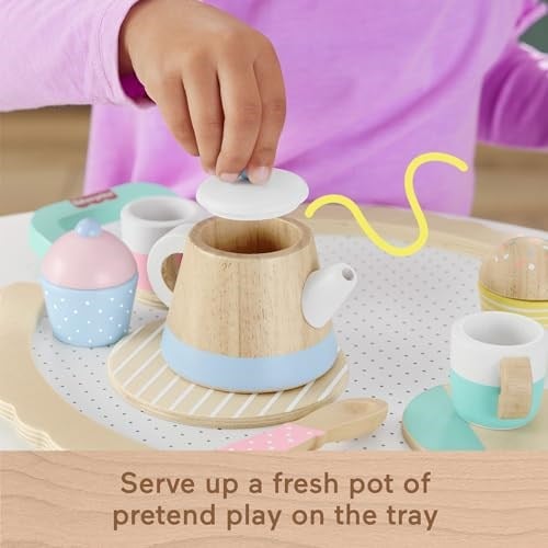 Fisher-Price Ahşap Çay Seti Okul öncesi çağdaki çocuklar için 12 ahşap parçadan oluşan Fisher-Price Ahşap Çay Partisi Seti HXT82