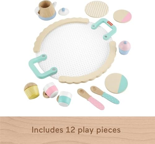 Fisher-Price Ahşap Çay Seti Okul öncesi çağdaki çocuklar için 12 ahşap parçadan oluşan Fisher-Price Ahşap Çay Partisi Seti HXT82