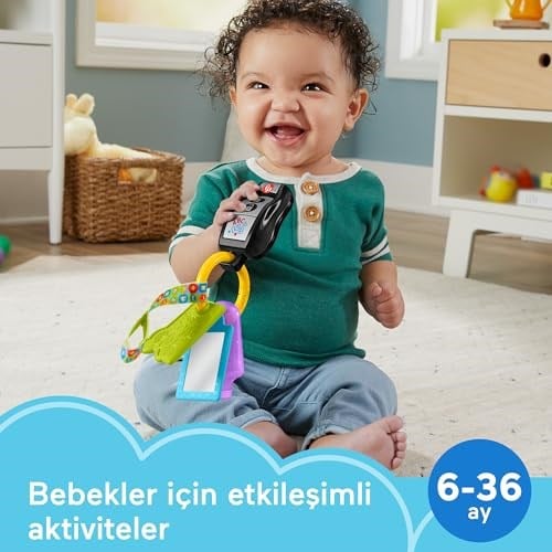 Fisher-Price Birden fazla dil desteğiyle 6 ay ve üzeri bebekler için müzik çalan, dişlik ve ayna içeren Eğlen ve Öğren Eğlenceli Aktivite Anahtarı, HWY40