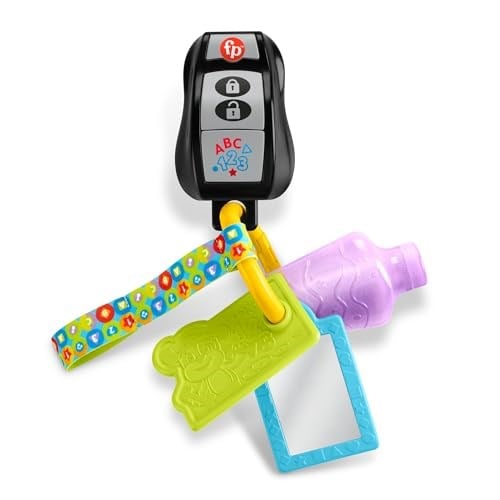 Fisher-Price Birden fazla dil desteğiyle 6 ay ve üzeri bebekler için müzik çalan, dişlik ve ayna içeren Eğlen ve Öğren Eğlenceli Aktivite Anahtarı, HWY40