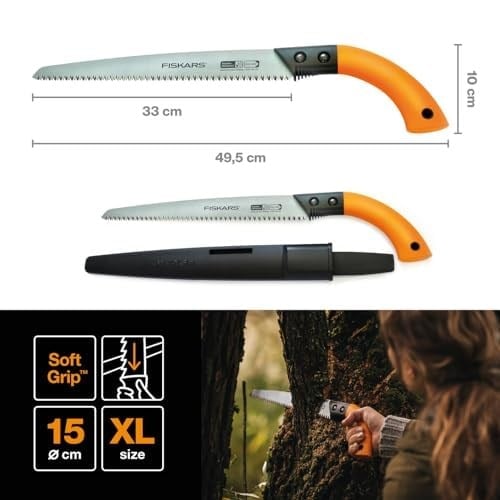 Fiskars Ahşap Testeresi Yeşil, Sabit Bıçak, Plastik Kılıf Dahil, Düz Kesim, Bıçak Uzunluğu: 33 cm, Paslanmaz Çelik Bıçak, Siyah/Turuncu, SW84, 1001620