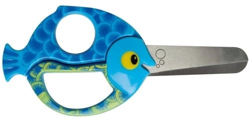Fiskars Çocuk hayvan makası balık motifli sağ ve sol elini kullananlar için, mavi, uzunluk 13 cm - Seçenekler: Balık., Arı., Panda, Uğur böceği