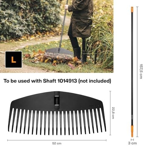 Fiskars Tırmık Başlığı, 25 diş, Fiskars Solid sapıyla birleştirilebilir, Genişlik: 51,1 cm, Plastik dişler, Siyah, L, Solid, 1014915