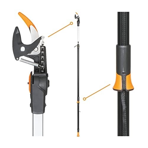 Fiskars Zürafa kesme seti, Bypass teleskopik kesme zürafası, çelik bıçak/alüminyum sap, 2,4-4 m, UPX86 ve adaptörlü ağaç testeresi, sertleştirilmiş çelik, 46 cm, 1023634