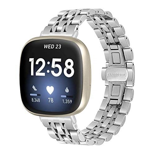 Fitbit Sense/Versa 3 ile Uyumlu Paslanmaz Çelik Bantlar, Erkekler için Yedek Klasik Metal Bileklik