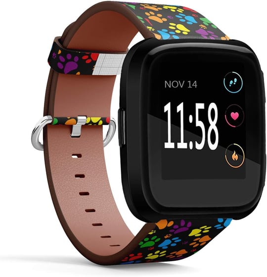 Fitbit Versa ile Uyumlu - Hızlı Çıkarılan Deri Bant Bilezik Kayış Yedek Bileklik - Renkli Pati Baskısı