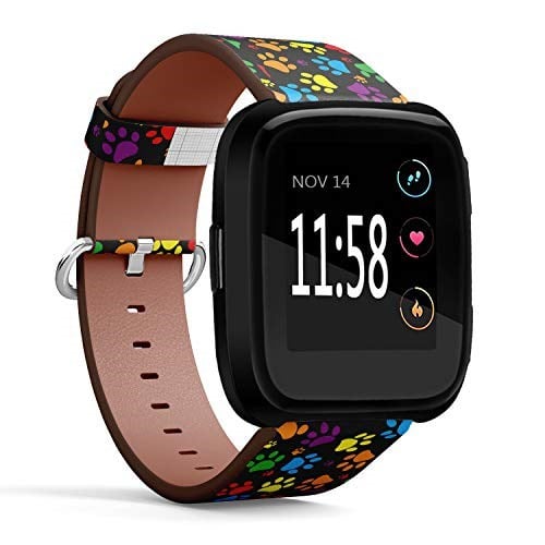 Fitbit Versa ile Uyumlu - Hızlı Çıkarılan Deri Bant Bilezik Kayış Yedek Bileklik - Renkli Pati Baskısı