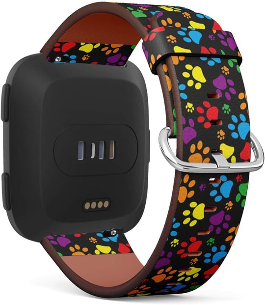 Fitbit Versa ile Uyumlu - Hızlı Çıkarılan Deri Bant Bilezik Kayış Yedek Bileklik - Renkli Pati Baskısı