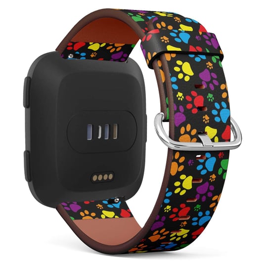 Fitbit Versa ile Uyumlu - Hızlı Çıkarılan Deri Bant Bilezik Kayış Yedek Bileklik - Renkli Pati Baskısı