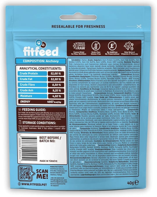 fitfeed Freeze-Dried Çiğ Hamsi Kedi Ödül Maması 40g