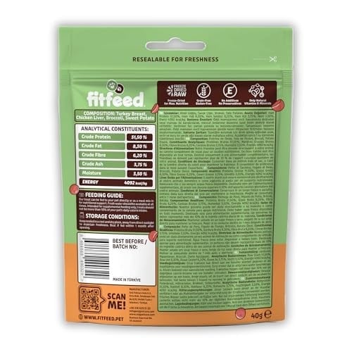 fitfeed Freeze-Dried Çiğ Hindi&Tatlı Patates Köpek Ödül Maması 40g