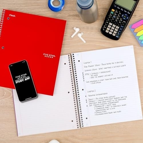 Five Star Spiral Defter + Çalışma Uygulaması, 5 Konu, Kolej Çizgili Kağıt, Mürekkep Kanamasıyla Mücadele, Suya Dayanıklı Kapak, 200 Yaprak, Kırmızı (72077)