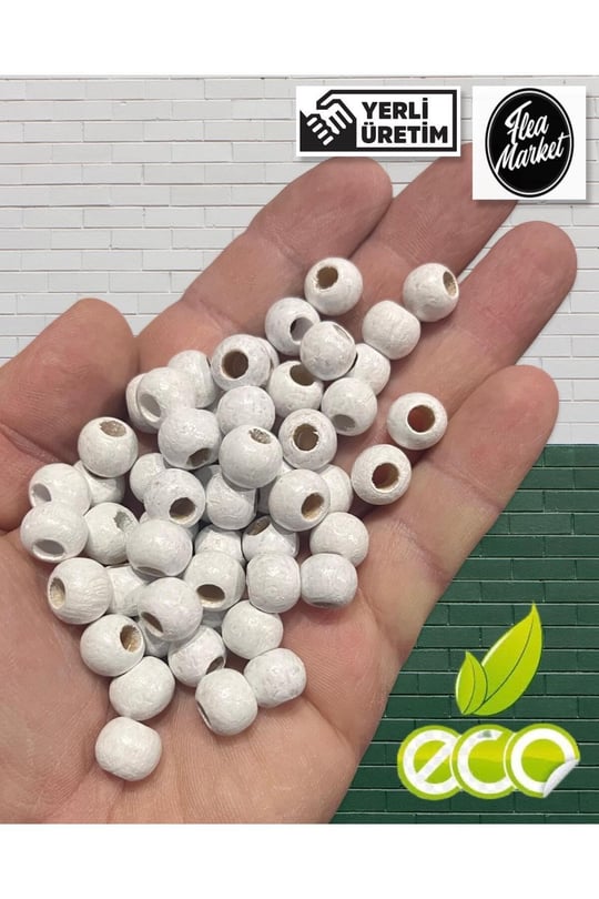 Flea Market 10mm Ahşap Boncuk Beyaz 1 Kg, Eko1KG10byz