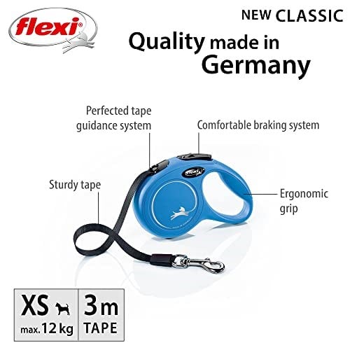 Flexi Classic Tape, Otomatik Köpek Gezdirme Tasması Small, 3 Metre, Mavi - Seçenekler: Extra Small 3 m, Small 5 m, Medium 5 m