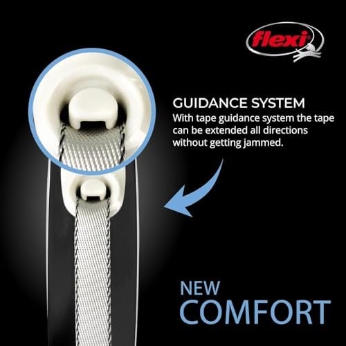 flexi New Comfort Geri Çekilebilir Köpek Tasma (Ört), 7,9 m, Large, Gri/Siyah