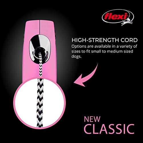 FLEXI® Yeni Klasik Geri Çekilebilir Köpek Tasma (Kordon), Ergonomik, Dayanıklı ve Dolaşmayan Evcil Hayvan Yürüyüş Tasma 26 lbsye Kadar Köpekler için, 16 ft, Küçük, Pembe