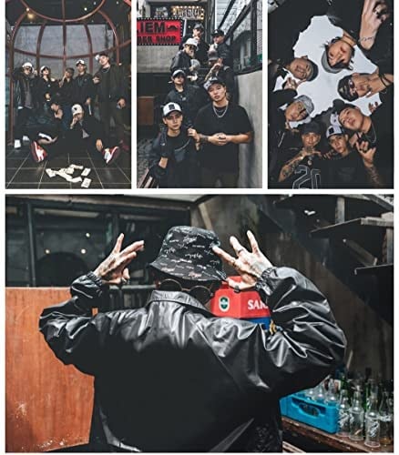 Flipper Thuglife Logo Baskılı Ters Çevrilebilir Pamuk Sun Boonie Kova Şapka Erkek Kadın Üniseks Kpop Kore Tarzı (Tamamen Siyah, L~XL (23