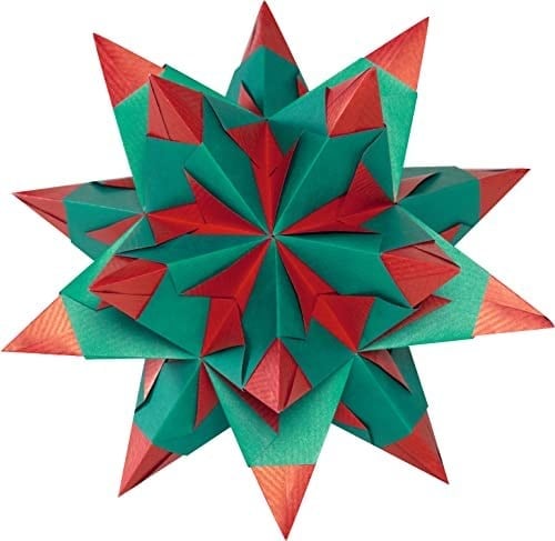 folia 325/2020 - El işi seti Bascetta Yıldız Duo yüksek kırmızı/yeşil, 32 yaprak, 20 x 20 cm, kağıt yıldızın hazır boyutu yakl. 30 cm, ayrıntılı kılavuz ile (Türkçe olmayabilir) - zamansız dekorasyon 