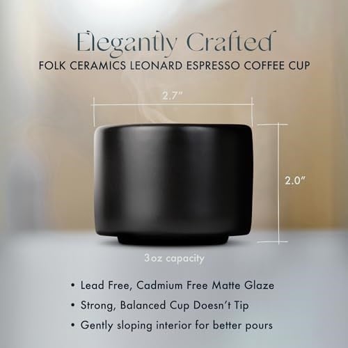 Folk Ceramics Leonard Seramik Espresso Bardakları | 2li Set, 85 ml, Mat Siyah | Espresso için Modern İstiflenebilir Demitasse Kupalar | Kalın Duvarlı, Sapsız, Dayanıklı, Bulaşık Makinesi ve