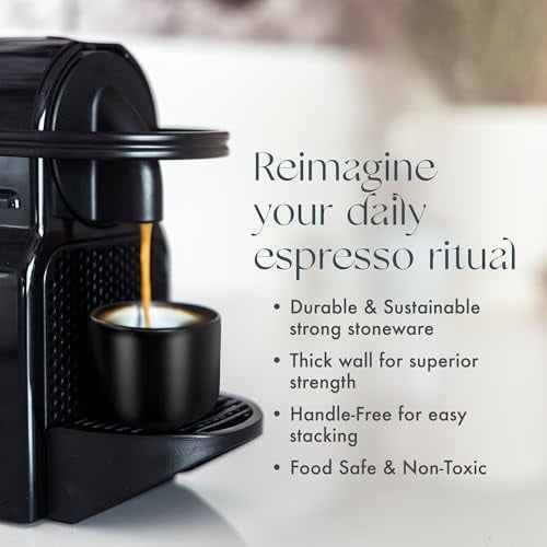 Folk Ceramics Leonard Seramik Espresso Bardakları | 2li Set, 85 ml, Mat Siyah | Espresso için Modern İstiflenebilir Demitasse Kupalar | Kalın Duvarlı, Sapsız, Dayanıklı, Bulaşık Makinesi ve