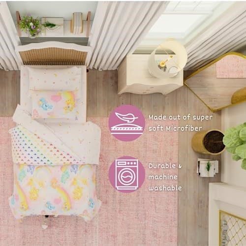 Franco Collectibles Care Bears Klasik Retro Gökkuşağı Yatak Takımı 5 Parça Süper Yumuşak Yorgan ve Çarşaf Seti, Şemli, İkiz (% - Seçenekler: 4 Piece Twin Size, 5 Piece Full Size, 5 Piece Queen Size...