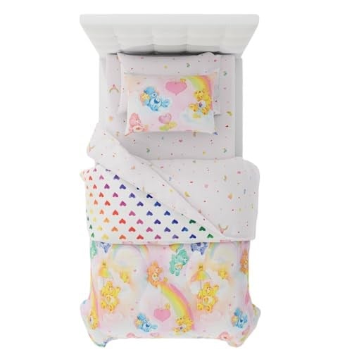 Franco Collectibles Care Bears Klasik Retro Gökkuşağı Yatak Takımı 5 Parça Süper Yumuşak Yorgan ve Çarşaf Seti, Şemli, İkiz (% - Seçenekler: 4 Piece Twin Size, 5 Piece Full Size, 5 Piece Queen Size...