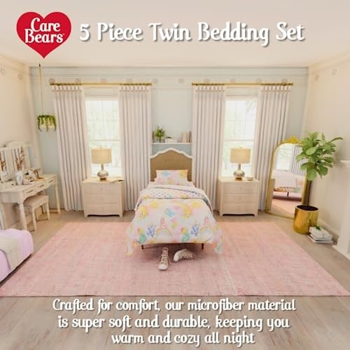 Franco Collectibles Care Bears Klasik Retro Gökkuşağı Yatak Takımı 5 Parça Süper Yumuşak Yorgan ve Çarşaf Seti, Şemli, İkiz (% - Seçenekler: 4 Piece Twin Size, 5 Piece Full Size, 5 Piece Queen Size...