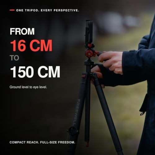 Freewell Karbon Fiber Gerçek Seyahat Tripodu, Kameralar ve Akıllı Telefonlar için 360° Top Başlığı ile