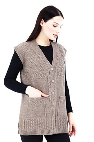 Fresh&Moda | Kadın V Yaka Düğmeli Cepli Örgü Yün Triko Anne Kısa Yelek