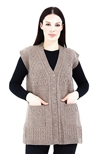 Fresh&Moda | Kadın V Yaka Düğmeli Cepli Örgü Yün Triko Anne Kısa Yelek
