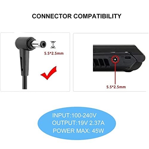 FSKE 19V 2.37A 45 W Laptop Şarj ASUS X555 X551 X551 AD883220 X751 K55 N55 N55 V85 K53 K53 X401 Toshiba için Güç Kaynağı, Laptop Şarj Kablosu AC Güç Kaynağı Fiş Boyutu: 5.5 x 2,5 mm (4.0x1.35mm için de