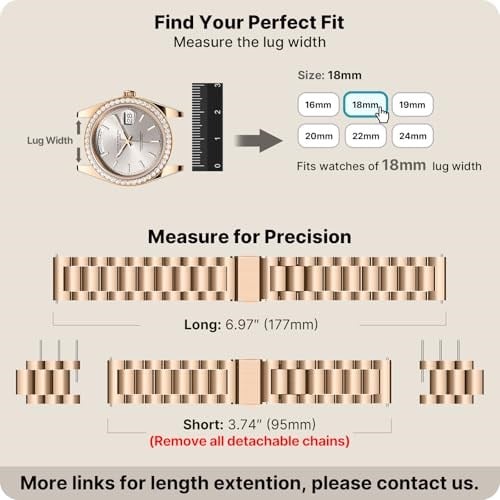 Fullmosa Paslanmaz çelik saat kayışı, 16 mm, 18 mm, 19 mm, 20 mm, 22 mm, 24 mm, metal saat kayışı, hızlı kilitli, kadın ve erkek için uygundur - Bedenler: 18 mm, 18mm, 20 mm, 20mm, 22 mm