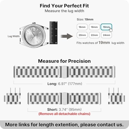 Fullmosa Paslanmaz çelik saat kayışı, 16 mm, 18 mm, 19 mm, 20 mm, 22 mm, 24 mm, metal saat kayışı, hızlı kilitli, kadın ve erkek için uygundur - Bedenler: 18mm, 20mm, 20 mm, 22 mm, 18 mm