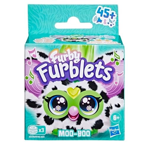Furby Furblets Moo-Boo Mini Friend, Kızlar ve Erkekler için Elektronik Peluş Oyuncaklar, İnek, Siyah ve Beyaz, Mobilya Konuşuyor ve Müzik Çalar, Seri 5, Okula Dönüş Hediyeleri, 6 Yaş ve Üzeri