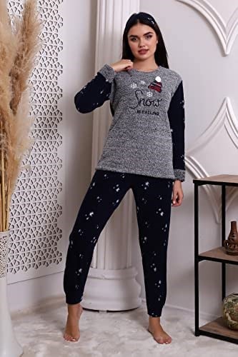 Fwn 3005 Peluş Welsoft Polar Kışlık Kar Desenli Kadın Pijama Takımı