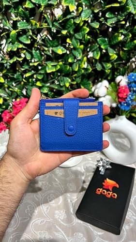 Gaga Deri - Hakiki Deri Erkek-Kadın Fermuarlı,Kancalı Anahtarlıklı Kartlık - Mavi,Şıklığı ve İşlevselliği Buluşturan 8 Adet Kart Kapasiteli Erkek-Kadın Deri Kartlık - 10,5 x 9 cm