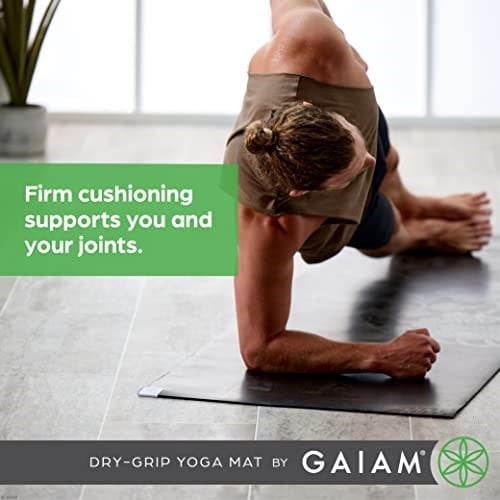 Gaiam dry-grip yoga matı – 5 mm kalınlığında kaymaz egzersiz ve fitness matı, standart veya sıcak yoga, pilates ve yer egzersizleri için – yastıklı destek, kaymaz kaplama – 173 x 61 cm