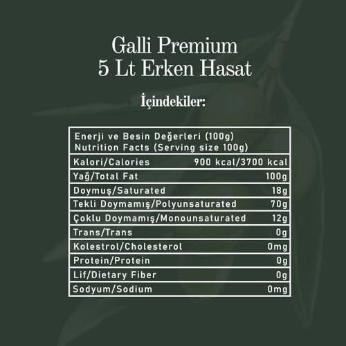 Galli Premium 5 Litre Teneke Soğuk Sıkım Zeytinyağı