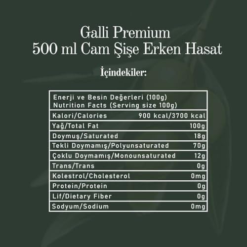 Galli Premium Soğuk Sıkım Natürel Sızma Zeytinyağı 500 Ml