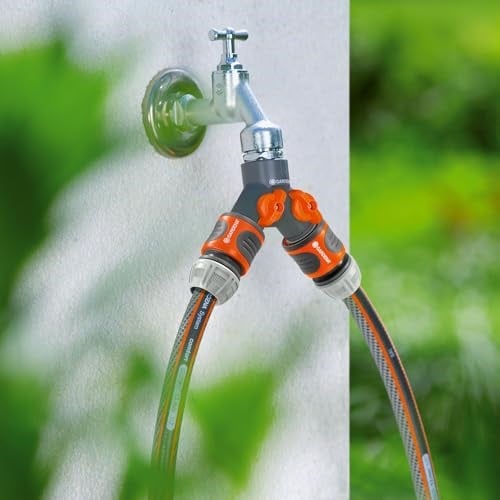 Gardena 2 yollu vana: 26,5 mm (G 3/4 inç) dişli musluk için su dağıtıcı, iki cihazın aynı anda bağlanması için, her iki çıkış ayarlanabilir (938-20)