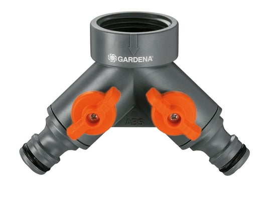 Gardena 2 yollu vana: 26,5 mm (G 3/4 inç) dişli musluk için su dağıtıcı, iki cihazın aynı anda bağlanması için, her iki çıkış ayarlanabilir (938-20)
