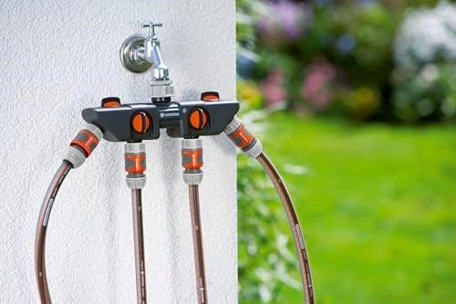 Gardena 4 yollu dağıtıcı: musluğa 4 cihaza kadar bağlantı için, Gardena sulama programlayıcıları ve zamanlayıcıları için uygundur, su akışı düzenlenebilir ve kapatılabilir (8194-20)
