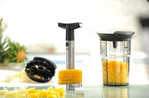 GEFU 13550 Professional Plus ananas kesici, bıçak ve soyucu seti, ananas için, paslanmaz çelik, hazneli kesici