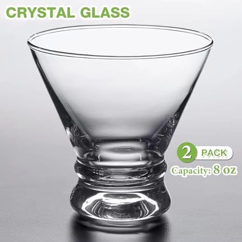 Gencywe 2 Paket Martini Bardağı, 8oz Kristal Kokteyl Bardakları, Martini İçme Bardakları, Bar, Martini, Kozmopolitan, Manhattan, Gimlet, Pisco Sour, Brandy için Elle Üflemeli Sapsız Kokteyl Züccaciye