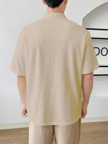 GENIUS STORE Erkek Oversize Polo Yaka Waffle T-Shirt FERMUARLI