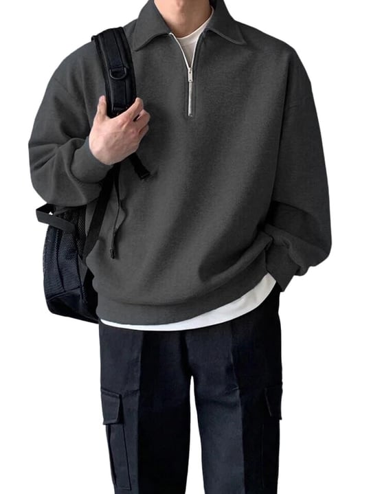 GENIUS STORE Erkek Polo Yaka Oversize Sweatshirt Yarım Fermuar Sweatshirt OVERSIZE-SWEATSHIRT