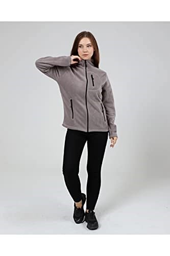 GENIUS STORE Kadın Polar Tam Fermuarlı Outdoor 3 Cepli Spor Polar Ceket (AÇIK GRİ/XL) XL